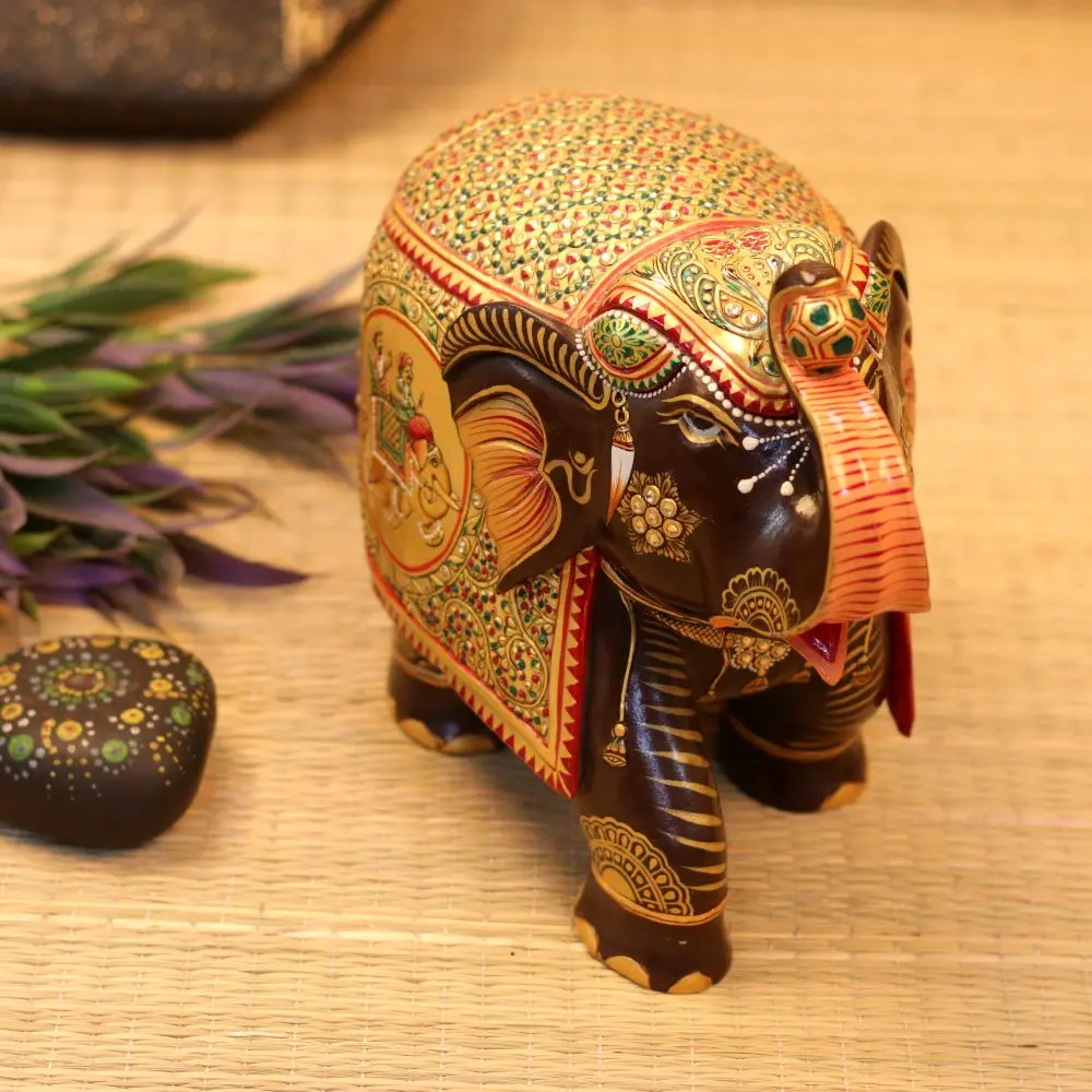 P9-WC-VIHARKRITI-WOODEN HANDICRAFTED ELEPHANT WITH GOLDEN POLISH IMG-2.webp