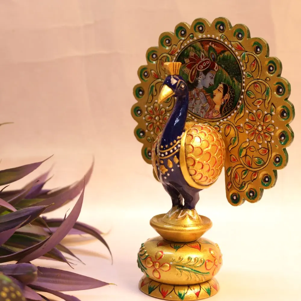 P12-WC-VIHARKRITI-WOOD. GOLDEN RADHAKRISHAN COW PEACOCK 12 INCH IMG-2.webp