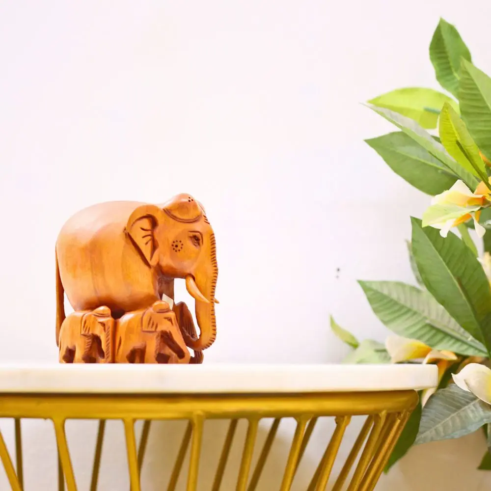 Wooden Elephant Family Plain (4Inch)