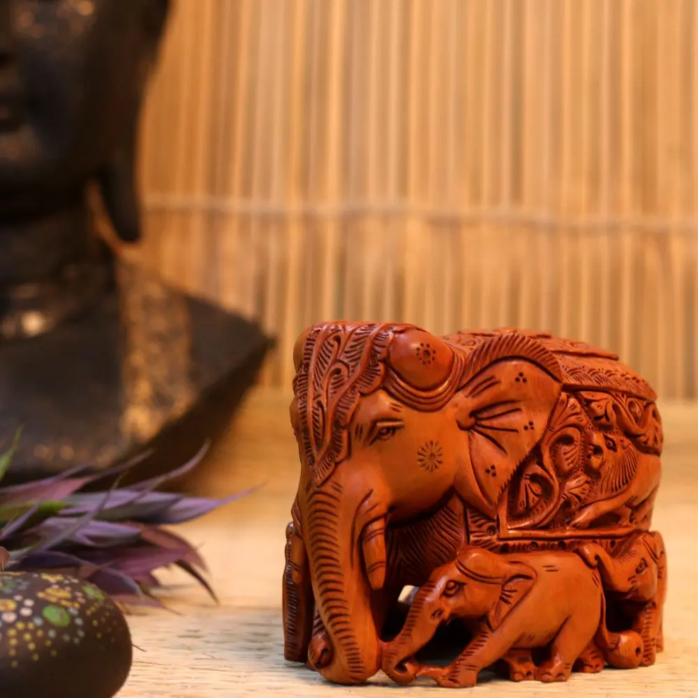 Wooden Carving Elephant Family