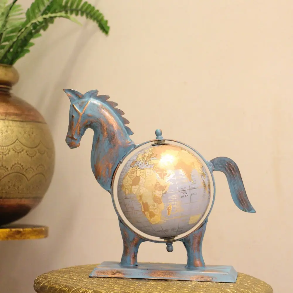 Metal Antique Finish Horse Globe 50X 
