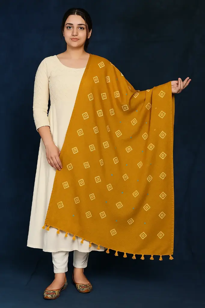 Kachchh Woolen Stole with Bandhani Work 