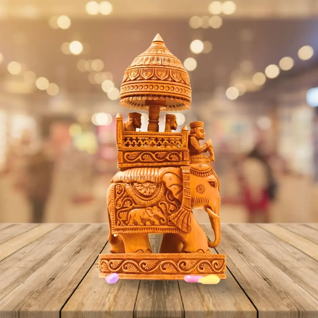 Wooden Ambabari Elephant (10 Inch)