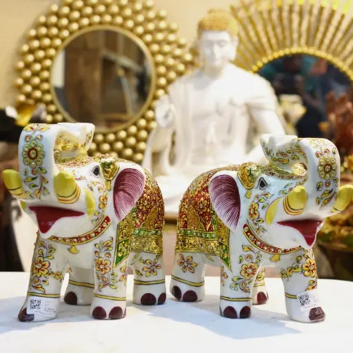 Marble Elephant Pair 12X15
